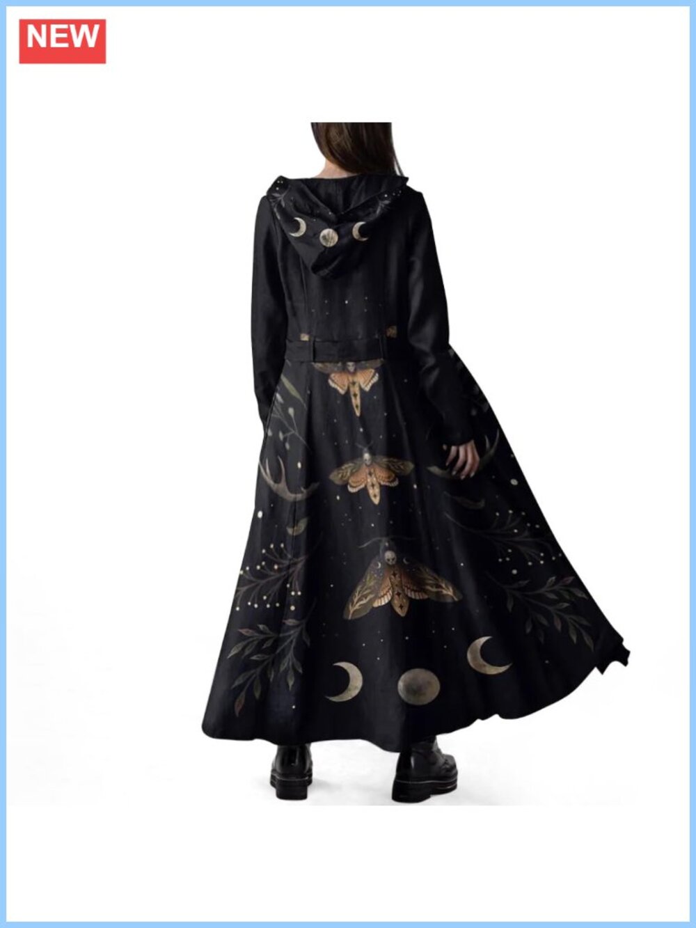 Gothic Fleece Trench Coat Winter Long Peacoat Women Belted Hooded Fall Jacket